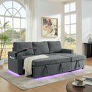 Multi Functional Pull Out Bed Sofa With Retractable Table, LED Lighting, USB Charging Ports & Cup Holders by HouseOfZazla
