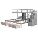 Twin Over Twin & Twin Bunk Bed With Drawers, Staircase Storage, Built In Shelves - Gray by HouseOfZazla