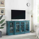 63" TV Stand, Sideboard Buffet, Storage Cabinet, Teal Blue