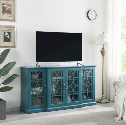 63" TV Stand, Sideboard Buffet, Storage Cabinet, Teal Blue