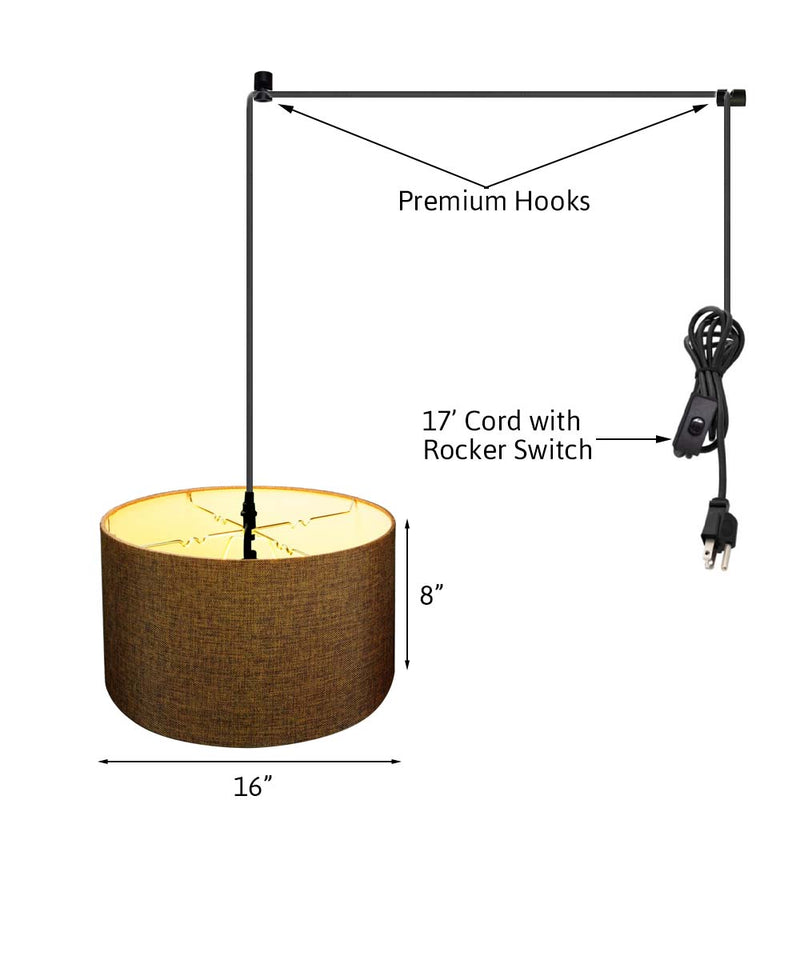 2 Light Swag Plug-In Pendant 16"w Chocolate Burlap with Diffuser, Black Cord