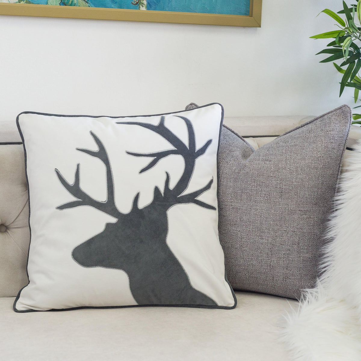 Holiday Reindeer Velvet Accent Pillow 20x20, photo 6 of 10