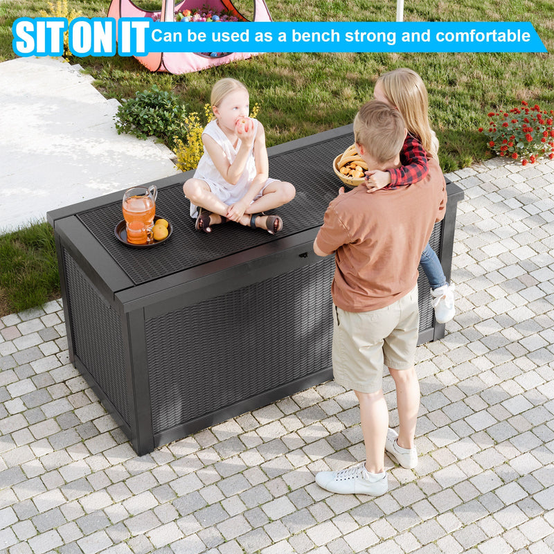 260 Gallon Deck Box, Waterproof Resin Large Outdoor Storgae Box for Patio Furniture, Patio Cushions, Gardening Tools, Pool and Sports Supplies, Lockable (Black)