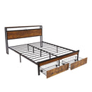 Modern Metal Platform Bed Frame With Wooden Headboard And Footboard, USB Charging Station, LED Lights, 2 Drawers by Unique Piece Furniture