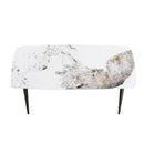 70.87" Modern Artificial Stone Pandora White Curved Black Metal Leg Dining Table - Antique White by HouseOfZazla