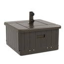 3-in-1 Outdoor Umbrella Base, Coffee End Table, Flower Box Planter with Drain Hole, 175 lbs. Capacity Fillable Patio Umbrella Stand Table with Wheels and Handles, Brown