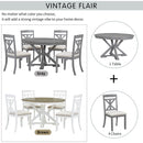 5-Piece Retro Functional Dining Table Set Extendable Round Table and 4 Upholstered Chairs for Dining Room and Living Room (Grey)