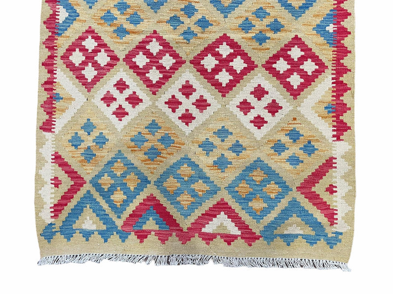 3x5 Kilim Rug Multicolor Tribal Kilim Rug 3 x 5 Tan Light Blue Red Beige New Turkish Anatolian Wool Kilim Flatweave Rug