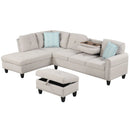 98 Inches Sectional Sofa Couch with Movable Storage Ottoman and Linen Fabric Backs by LJGDeals