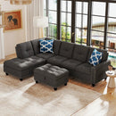 98 Inches Sectional Sofa Couch with Movable Storage Ottoman and Linen Fabric Backs by LJGDeals