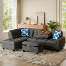98 Inches Sectional Sofa Couch with Movable Storage Ottoman and Linen Fabric Backs by LJGDeals