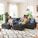 98 Inches Sectional Sofa Couch with Movable Storage Ottoman and Linen Fabric Backs by LJGDeals