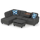 98 Inches Sectional Sofa Couch with Movable Storage Ottoman and Linen Fabric Backs by LJGDeals