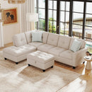 98 Inches Sectional Sofa Couch with Movable Storage Ottoman and Linen Fabric Backs by LJGDeals