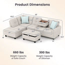 98 Inches Sectional Sofa Couch with Movable Storage Ottoman and Linen Fabric Backs by LJGDeals