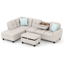 98 Inches Sectional Sofa Couch with Movable Storage Ottoman and Linen Fabric Backs by LJGDeals