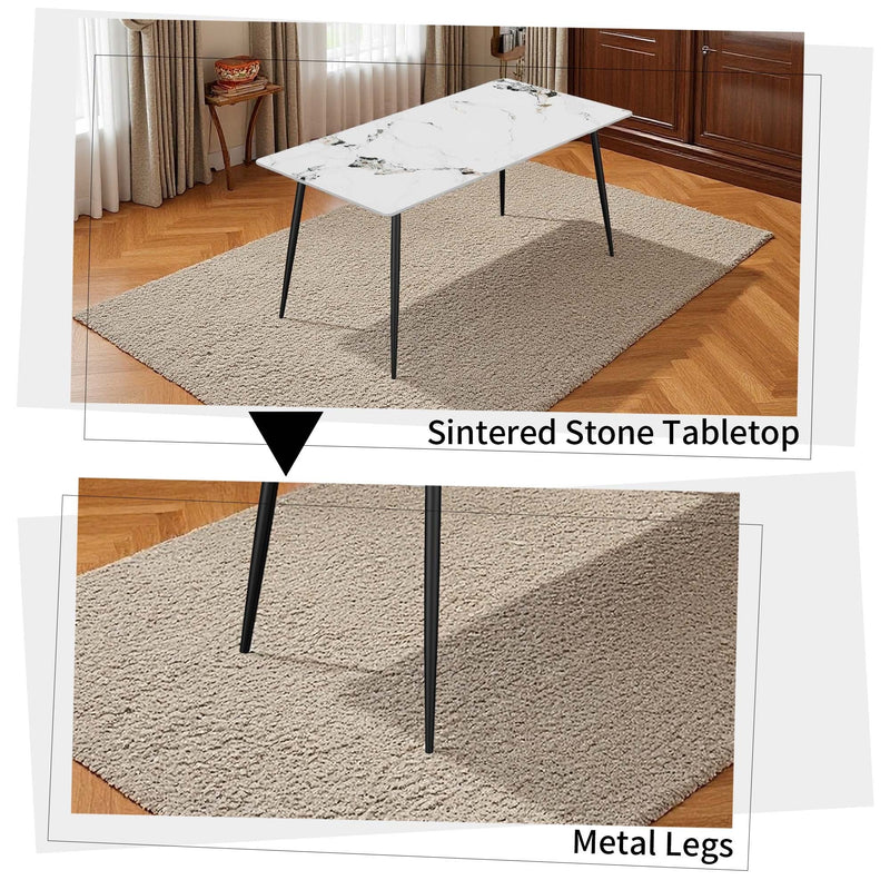 Dining Table with Sintered Stone Tabletop and Metal Legs, 70' Rectangular Modern Kitchen & Dining Room Table