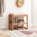 Shoe Bench, Beech Wood Storage Rack Organizer With High Rebound Sponge Cushion - Natural by HouseOfZazla