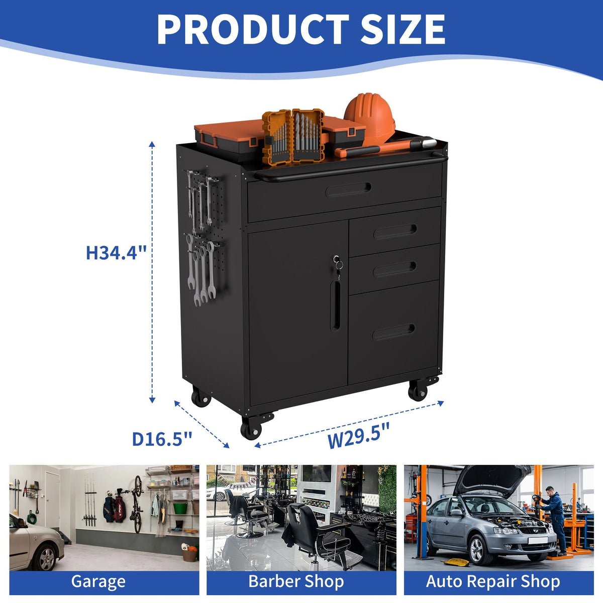 Rolling Tool Cabinet Heavy Duty Garage Storage With Lockable Doors, photo 13 of 16