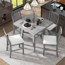5-Piece Counter Height Dining Table Set in 2 Table Sizes with 4 Folding Leaves and 4 Upholstered Chairs for Dining Room (Gray+Beige Cushion)