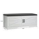 2 Tier Shoe Bench With Padded Seat, 2 Barn Doors And Adjustable Shelves, For Entryway And Living Room - White by HouseOfZazla