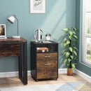 2 Drawer Mobile File Cabinet With Lock, Rolling Printer Stand For Letter Size Files - Black / Brown by HouseOfZazla
