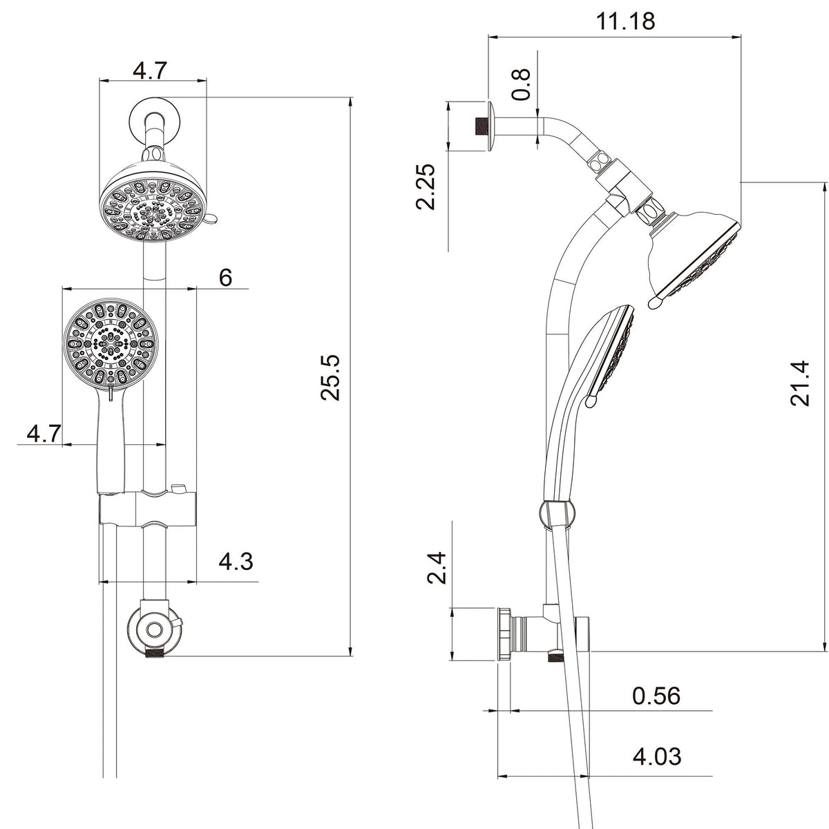 Multi Function Dual Shower Head Shower System With 4.7" Rain Showerhead, 7 Function Hand Shower, Adjustable Slide Bar, photo 20 of 25