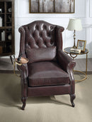 Pino - Vintage Top Grain Leather Accent Chair With 1 Toss Pillow - Brown by HouseOfZazla