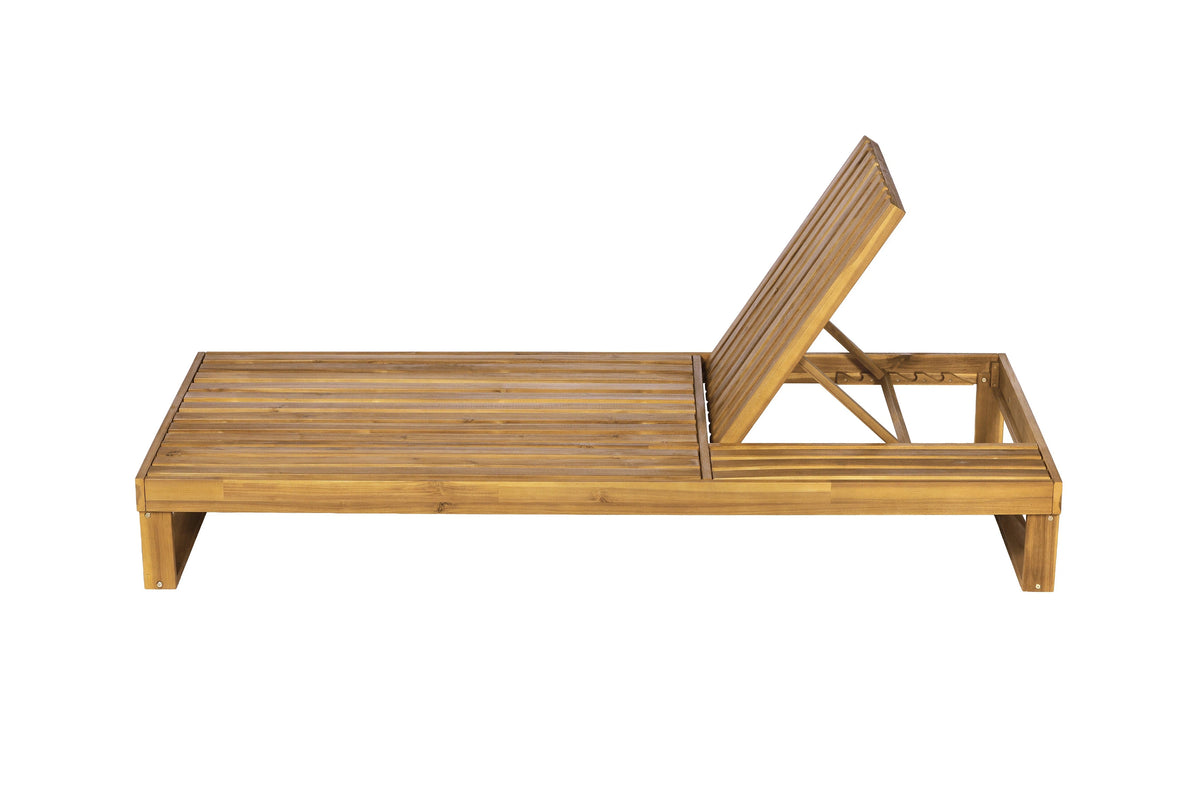 Acacia Wood Chaise Lounge Teak Finish with Adjustable Recliner, photo 3 of 8