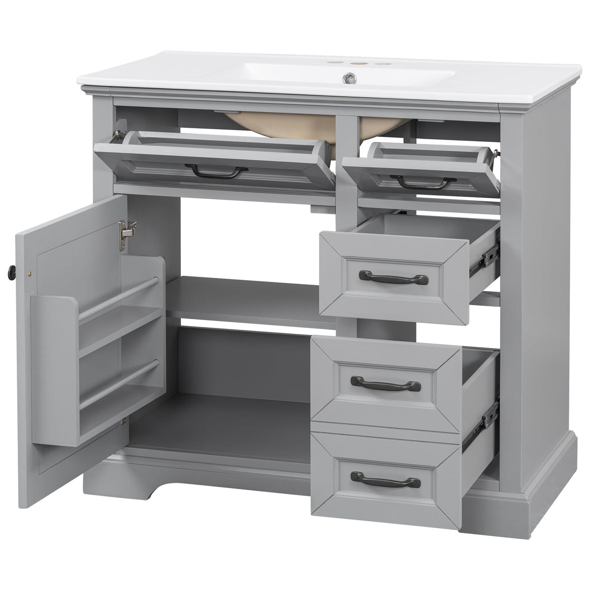 36" Bathroom Vanity With Sink, 2 Tip-Out Drawers, Soft Close Hinges, photo 23 of 40
