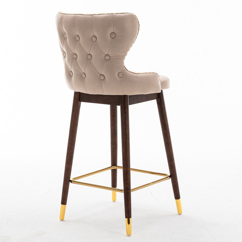 29.9" Modern Leathaire Fabric bar chairs, Tufted Gold Nailhead Trim Gold Decoration Bar stools, Set of 2 (Beige)