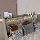 Queen Size Bed Frame With LED Lighting, Winged Headboard With Storage Drawers - Light Gray by Unique Piece Furniture