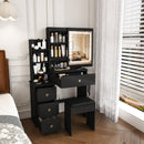 Vanity Desk With 3 LED Lighting Modes, 4 Drawers, Open Shelves, Hair Dryer Holder & Power Socket Dressing Table Set With Chair - Black by HouseOfZazla