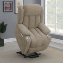 Beca - Upholstered Power Lift Recliner With Cupholders And USB Charging by HouseOfZazla