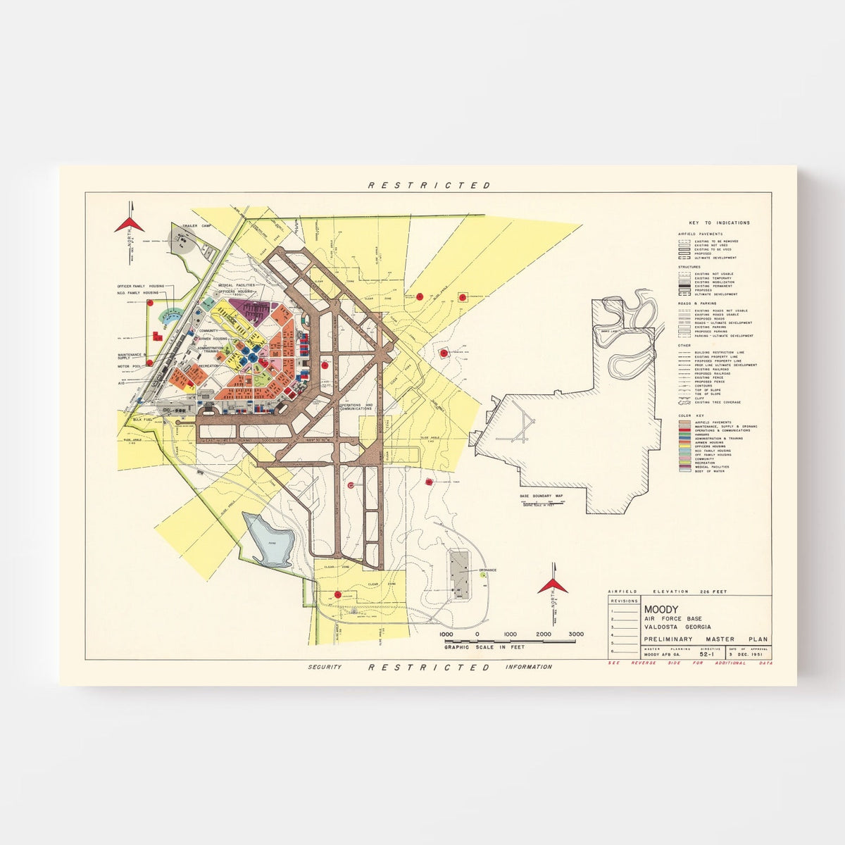 Vintage Map of Moody Air Force Base, 1951, photo 4 of 5