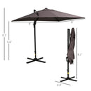8FT Cantilever Patio Umbrella, Square Outdoor Offset Umbrella with 360 Rotation, Aluminum Hanging Umbrella with 3-Position Tilt, Crank & Cross Base for Garden, Brown