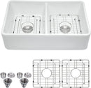 32" L x 20" W Double Basin Farmhouse Kitchen Sink with Basket Strainer