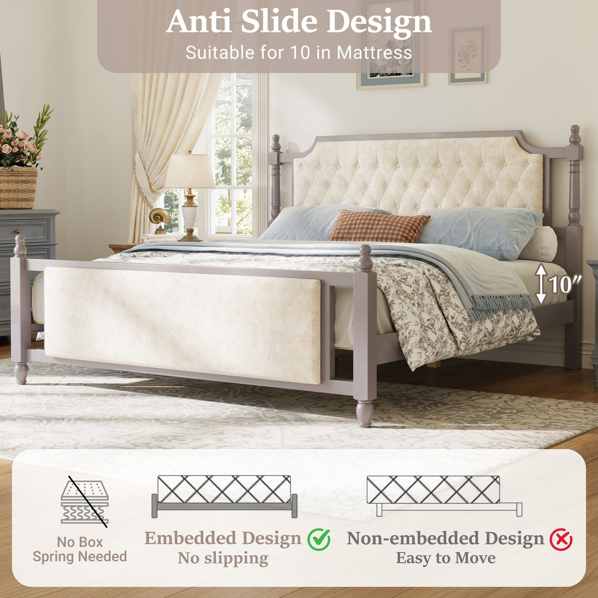 King Size Upholstered Platform Bed with Button Tufted Headboard, photo 7 of 10