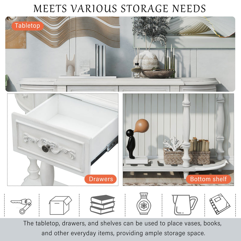 52"Modern and Contemporary Curved Console Table Sofa Table Entryway Table for Hallway Living Room Bedroom with 4 Drawers and 1 Shelf