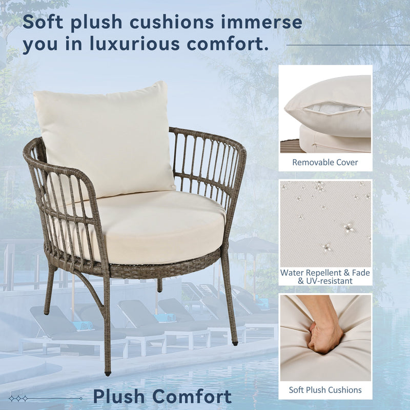 4-Piece Rattan Outdoor Patio Conversation Set with Seating Set for 5 and Coffee Table for Porch, Backyard and Garden (Brown Grey)