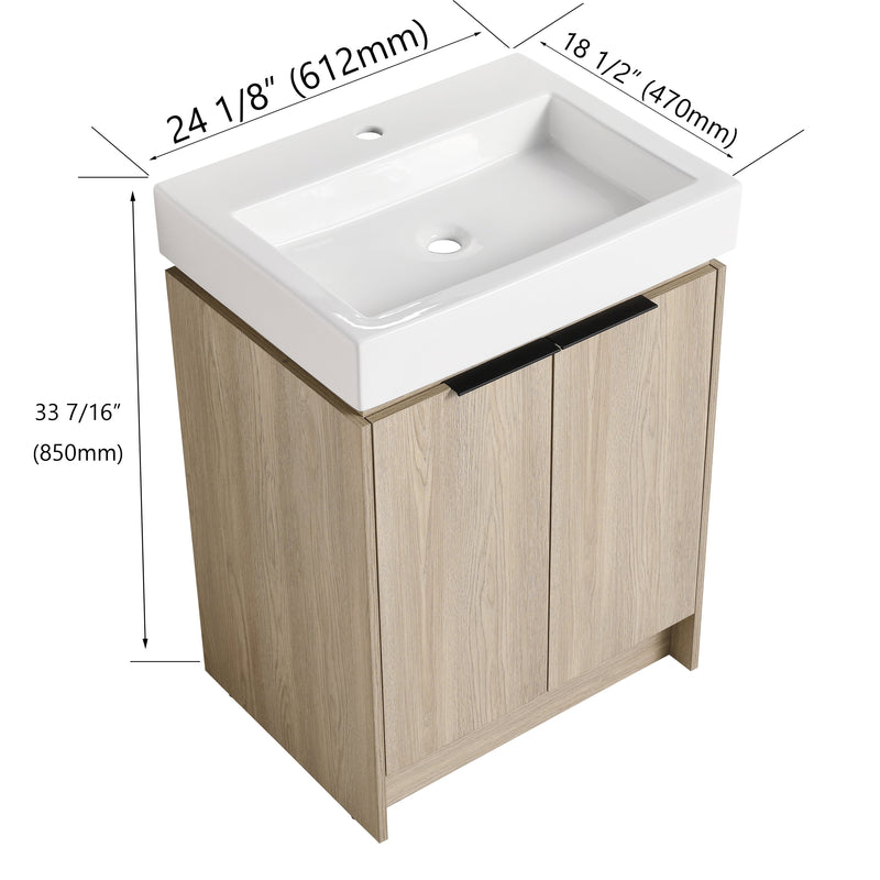 24 Inch Bathroom Vanity With Ceramic Basin (KD-Packing)