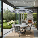 Patio Umbrella With Crank Lift & Push Button Tilt Frame, 200G / Sqm Solution Dyed Canopy - Blue Multi / Brown