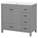 Bathroom Vanity With Ceramic Sink Combo, Abundant Storage Cabinet 2 Soft Close Doors And 5 Drawers by HouseOfZazla