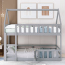 Twin Over Twin House Bunk Bed With Fence And Door by Unique Piece Furniture