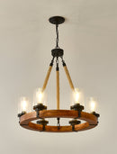 Rustic 6-Light Wagon Wheel Chandelier, Farmhouse Chandeliers