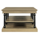 55.1' Wood Coffee Table with Black Legs and Open Storage Shelves
