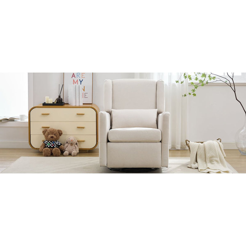 29.5'' Wide Wingback Swivel Rocker Recliner Chair, Glider Rocker Recliner, Rocking Chair Nursery for Living Room Bedroom Apartment,Linen,Beige