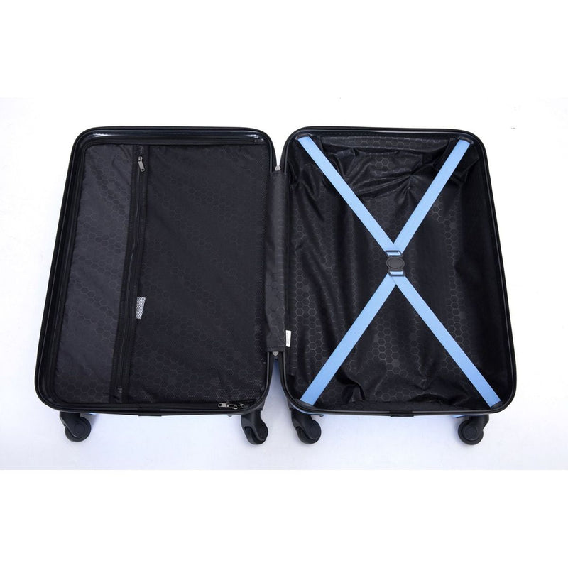 3 Piece Luggage Sets ABS Lightweight Suitcase with Two Hooks, Spinner Wheels, TSA Lock, (20/24/28) LIGHT BLUE