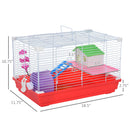 18.5" Hamster Cage with Exercise Wheel and Water Bottle, Dish, Rat House and Habitat 2-Story Design, Red