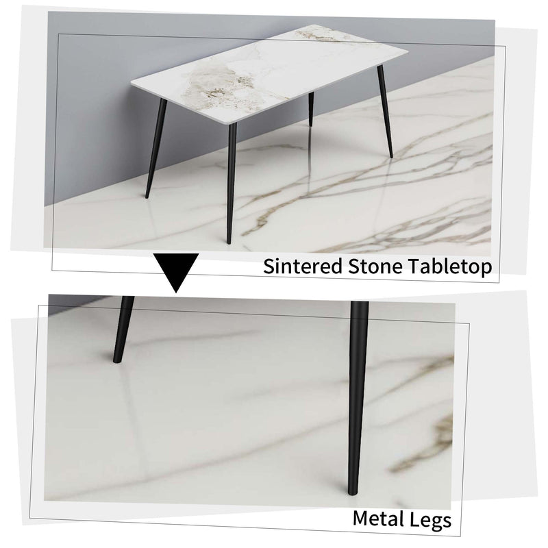 Dining Table with Sintered Stone Tabletop and Metal Legs, 70' Rectangular Modern Kitchen & Dining Room Table With 4 Dining Chairs